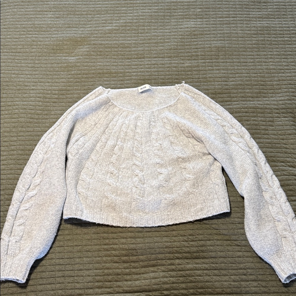 Gray Cable Knit Sweater Hollister OFF SHOULDER